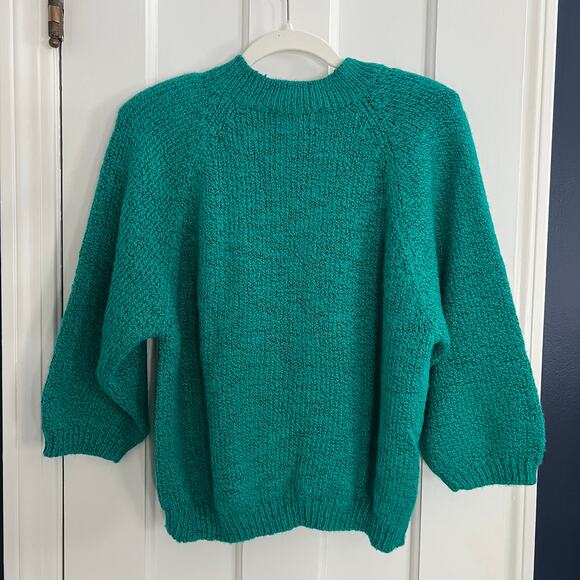 Vintage 80s 90s Emerald Green Sweater 3/4 Sleeve - Picture 5 of 8